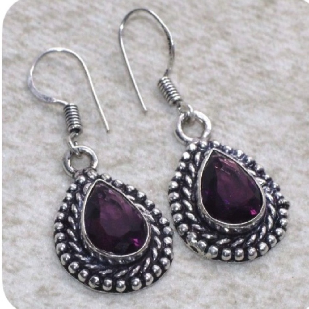 Gorgeous Amethyst 925 Silver Plated Earrings 1.6"